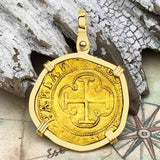 EXTREMELY RARE Kempen Hoard circa 1550 22K Gold One Escudo - the Legendary Doubloon - 18K Gold Pendant