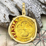 EXTREMELY RARE Kempen Hoard circa 1550 22K Gold One Escudo - the Legendary Doubloon - 18K Gold Pendant
