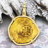 EXTREMELY RARE Kempen Hoard circa 1591 22K Gold Two Escudo - the Legendary Doubloon - 18K Gold Pendant