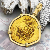 EXTREMELY RARE Kempen Hoard circa 1591 22K Gold Two Escudo - the Legendary Doubloon - 18K Gold Pendant