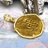 EXTREMELY RARE Kempen Hoard circa 1591 22K Gold Two Escudo - the Legendary Doubloon - 18K Gold Pendant