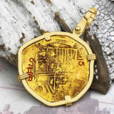 EXTREMELY RARE Kempen Hoard circa 1591 22K Gold Two Escudo - the Legendary Doubloon - 18K Gold Pendant