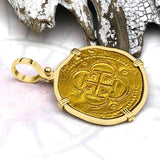 EXTREMELY RARE Kempen Hoard circa 1575 22K Gold Four Escudo - the Legendary Doubloon - 18K Gold Pendant
