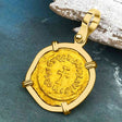Byzantine Empire Gold Victory Cross Tremissis Coin Circa 582 AD in 18K Gold Pendant