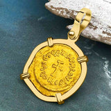 Byzantine Empire Gold Victory Cross Tremissis Coin Circa 582 AD in 18K Gold Pendant