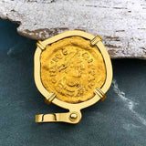 Byzantine Empire Gold Victory Cross Tremissis Coin Circa 582 AD in 18K Gold Pendant