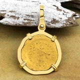 Byzantine Empire 24K Gold VICTORY Tremissis Coin Circa 527 AD in 18K Gold Pendant