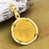 Byzantine Empire 24K Gold VICTORY Tremissis Coin Circa 527 AD in 18K Gold Pendant