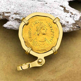 Byzantine Empire 24K Gold VICTORY Tremissis Coin Circa 527 AD in 18K Gold Pendant