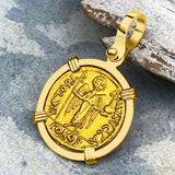 Byzantine Empire 24K Gold VICTORY Angel Solidus Coin Circa 582 AD in 18K Gold Pendant