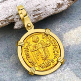 Byzantine Empire 24K Gold VICTORY Angel Solidus Coin Circa 582 AD in 18K Gold Pendant