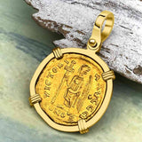 Roman Byzantine Empire VICTORY Angel 24K Gold Solidus Coin circa 476 AD 18K Gold Pendant