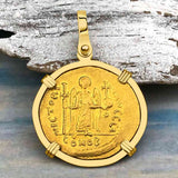 Byzantine Empire 24K Gold VICTORY Angel Solidus Coin Circa 527 AD in 18K Gold Pendant