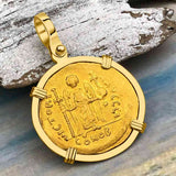 Byzantine Empire 24K Gold VICTORY Angel Solidus Coin Circa 527 AD in 18K Gold Pendant