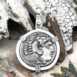Ancient Greek Alexander the Great Silver Drachm Coin 14K White Gold Pendant