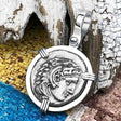 Ancient Greek Alexander the Great Silver Drachm Coin 14K White Gold Pendant