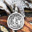 Ancient Greek Alexander the Great Silver Drachm Coin 14K White Gold Pendant