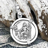 Ancient Greek Alexander the Great Silver Drachm Coin 14K White Gold Pendant