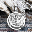 Ancient Greek Alexander the Great Silver Drachm Coin 14K White Gold Pendant