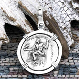 Ancient Greek Alexander the Great Silver Drachm Coin 14K White Gold Pendant