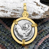 Ancient Greek Lion Hemidrachm 400 BC 14K Gold Pendant
