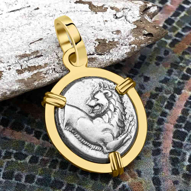 Ancient Greek Lion Hemidrachm 400 BC 14K Gold Pendant