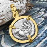 Ancient Greek Lion Hemidrachm 400 BC 14K Gold Pendant