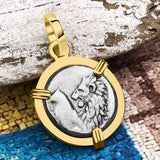 Ancient Greek Lion Hemidrachm 400 BC 14K Gold Pendant