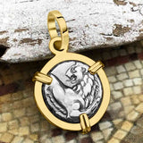 Ancient Greek Lion Hemidrachm 400 BC 14K Gold Pendant