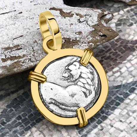 Ancient Greek Lion Hemidrachm 400 BC 14K Gold Pendant