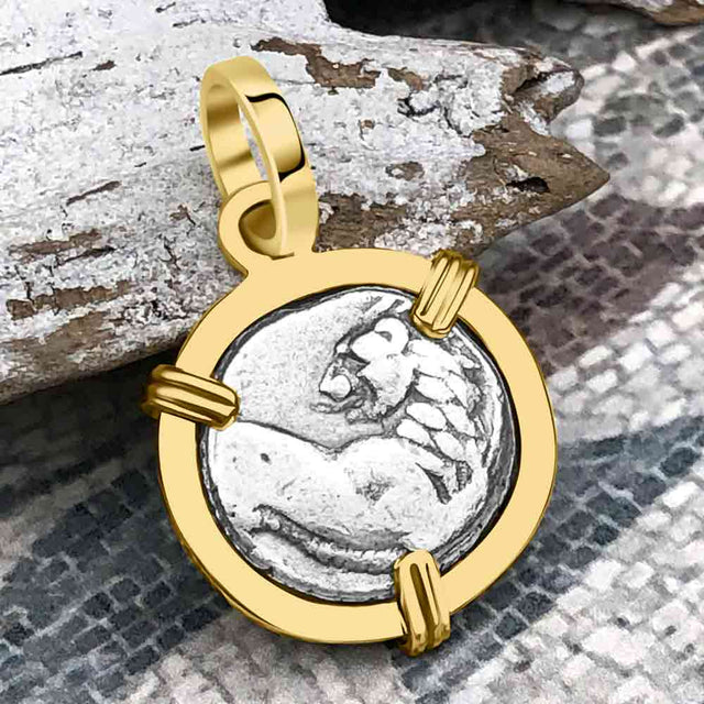 Ancient Greek Lion Hemidrachm 400 BC 14K Gold Pendant
