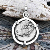 Ancient Greek Lion Hemidrachm 400 BC 14K White Gold Pendant