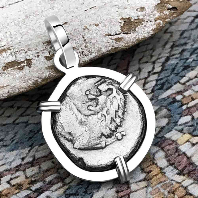 Ancient Greek Lion Hemidrachm 400 BC 14K White Gold Pendant