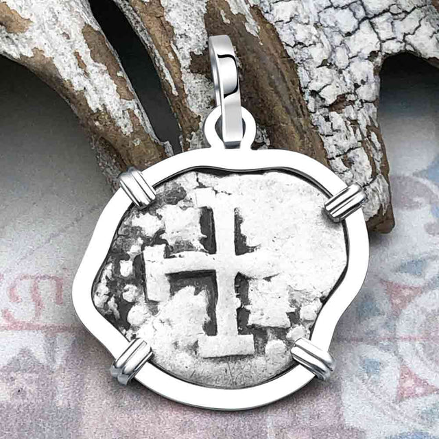 Dated 1720 Pirate Era Spanish 1/2 Reale Cob Piece of Eight Sterling Silver Pendant