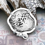 Dated 1720 Pirate Era Spanish 1/2 Reale Cob Piece of Eight Sterling Silver Pendant