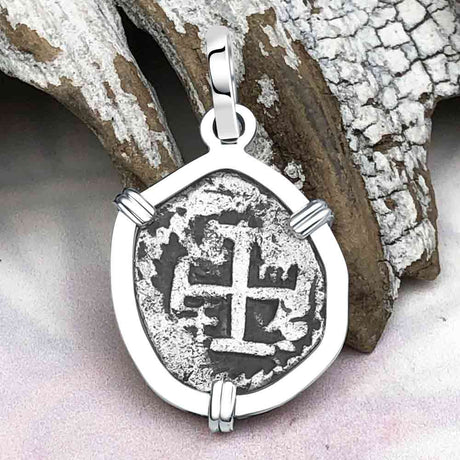 Dated 1739 Pirate Era Spanish 1/2 Reale Cob Piece of Eight Sterling Silver Pendant