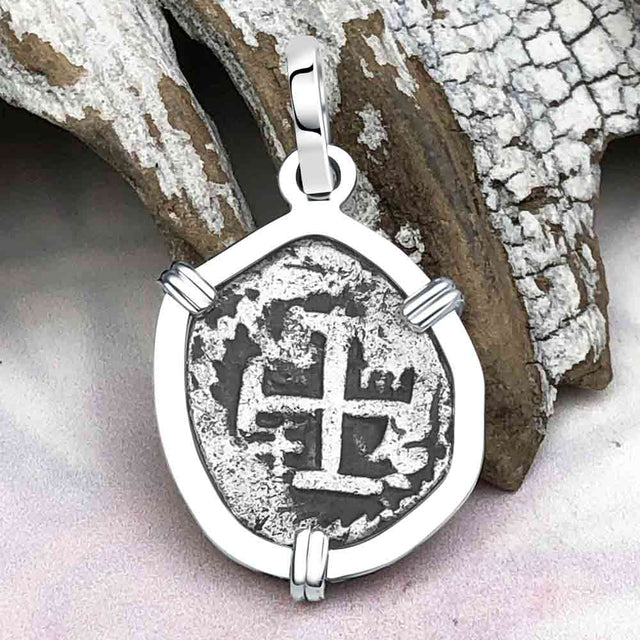Dated 1739 Pirate Era Spanish 1/2 Reale Cob Piece of Eight Sterling Silver Pendant