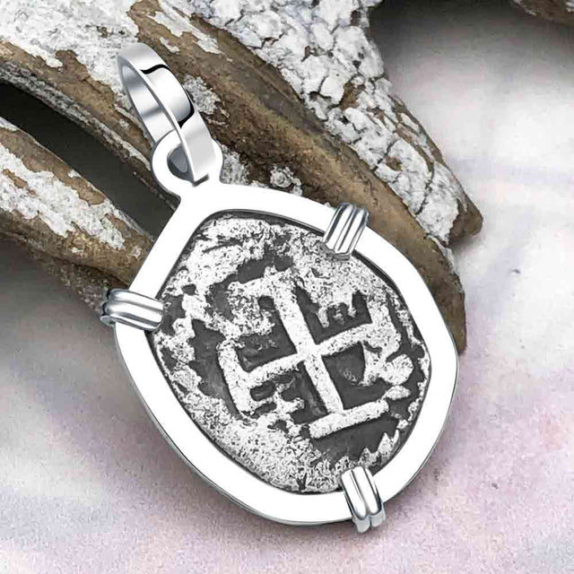 Dated 1739 Pirate Era Spanish 1/2 Reale Cob Piece of Eight Sterling Silver Pendant