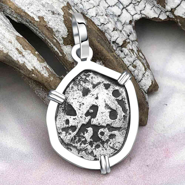 Dated 1739 Pirate Era Spanish 1/2 Reale Cob Piece of Eight Sterling Silver Pendant