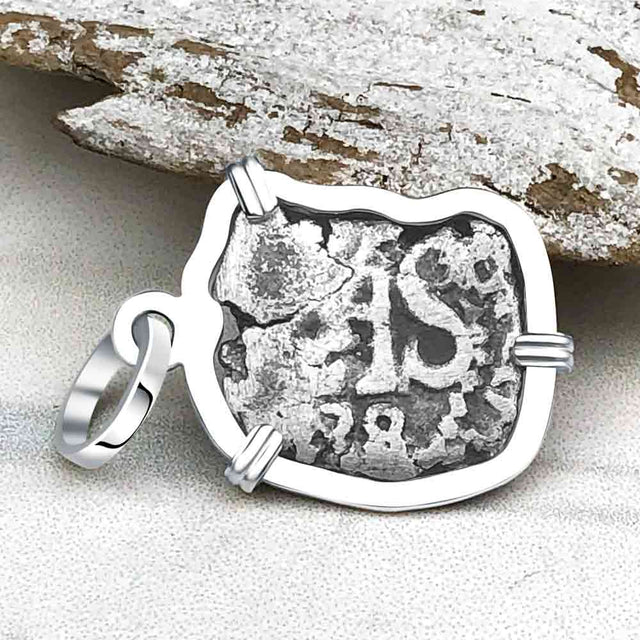 Dated 1688 Pirate Era Spanish 1/2 Reale Cob Piece of Eight Sterling Silver Pendant