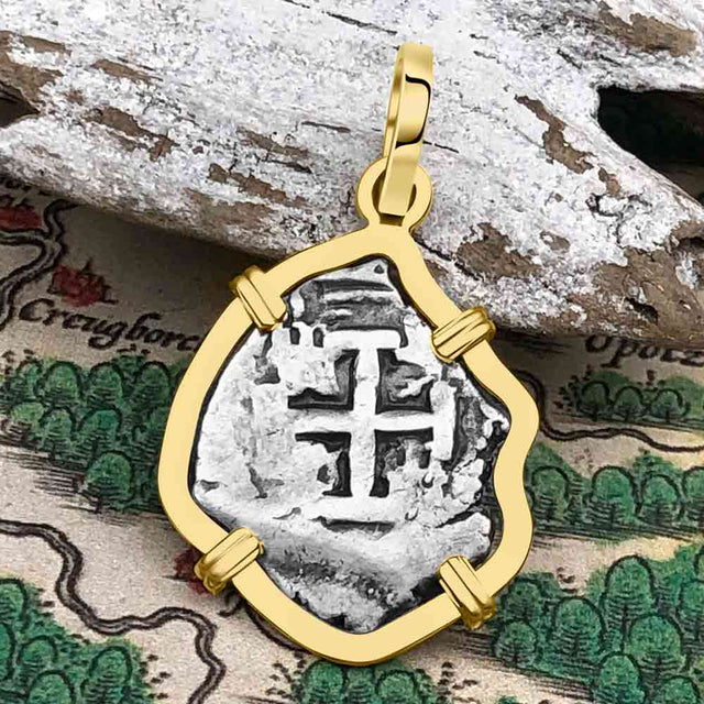 Dated 1735 Pirate Era Spanish 1/2 Reale Cob Piece of Eight 14K Gold Pendant | Artifact #4718