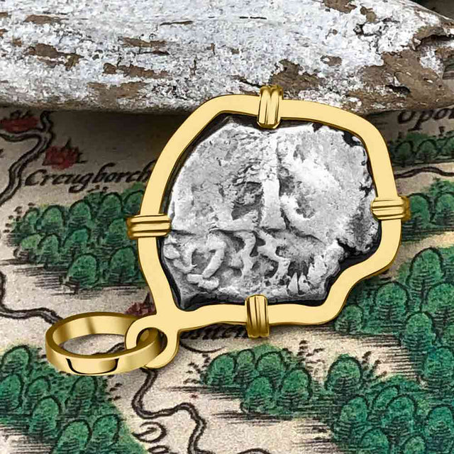 Dated 1735 Pirate Era Spanish 1/2 Reale Cob Piece of Eight 14K Gold Pendant | Artifact #4718