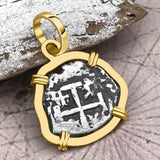 Dated 1739 Pirate Era Spanish 1/2 Reale Cob Piece of Eight 14K Gold Pendant