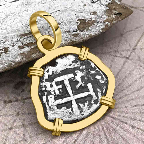 Dated 1739 Pirate Era Spanish 1/2 Reale Cob Piece of Eight 14K Gold Pendant