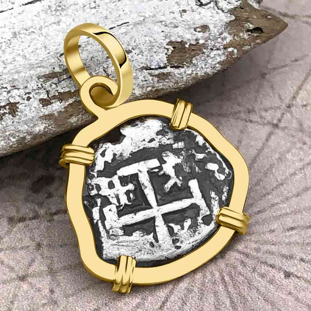 Dated 1739 Pirate Era Spanish 1/2 Reale Cob Piece of Eight 14K Gold Pendant