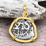 Dated 1739 Pirate Era Spanish 1/2 Reale Cob Piece of Eight 14K Gold Pendant