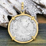 El Cazador Shipwreck 1783 2 Reale Piece of 8 14K Gold Pendant