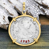 El Cazador Shipwreck 1783 2 Reale Piece of 8 14K Gold Pendant