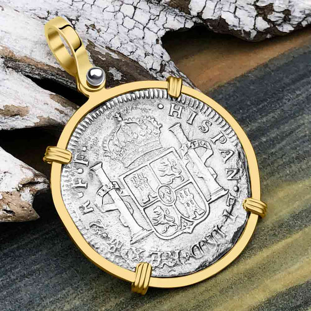 El Cazador Shipwreck 1783 2 Reale Piece of 8 14K Gold Pendant