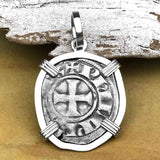 Templar Knights Era Medieval Protection & Perseverance Silver Denier Tournios Sterling Silver Pendant